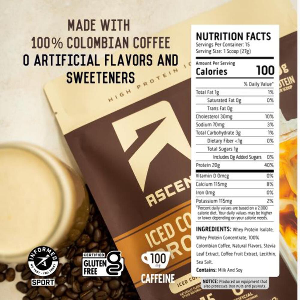 Ascent Iced Coffee Protein Powder – High Protein Coffee Powder, 20 g Protein & 1