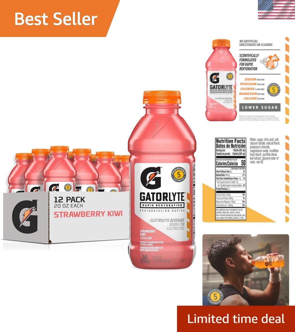 Strawberry Kiwi Gatorlyte – 20 Fl Oz, Lower Sugar Electrolyte Beverage, 12 Pack