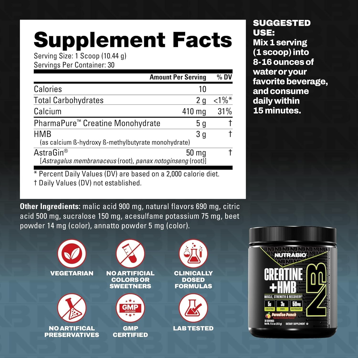 Creatine + HMB- Creatine Monohydrate with HMB Powder for Muscle Growth, Incre…