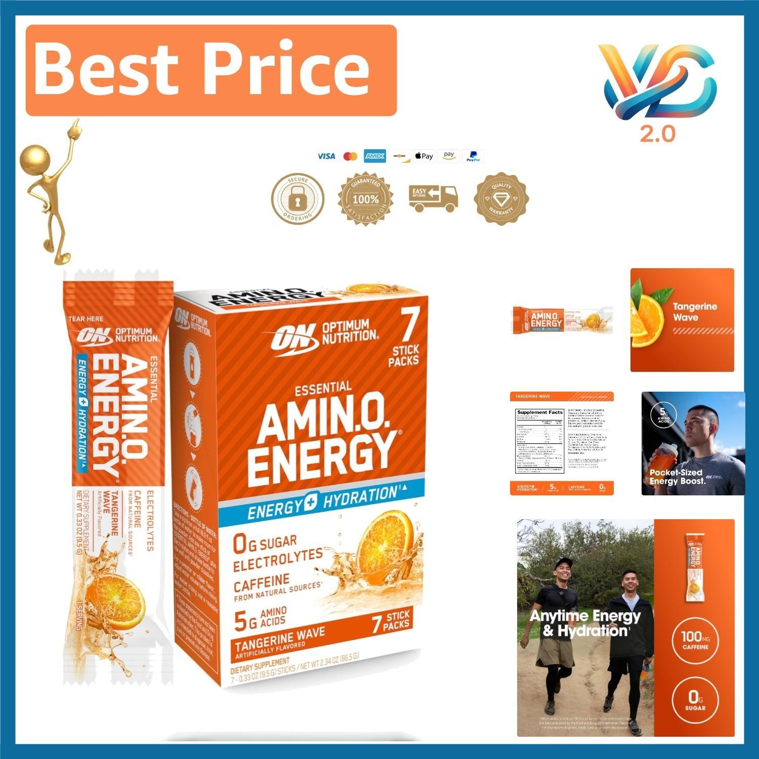Essential Amino Energy Plus Electrolytes Stick Packs Tangerine Wave 7ct Â Nat.