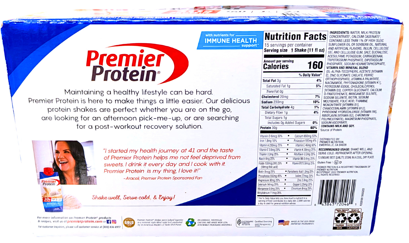 Premier Protein 30g High Protein Shake Vanilla 15 x 11 Fl Oz EXP 04/2026