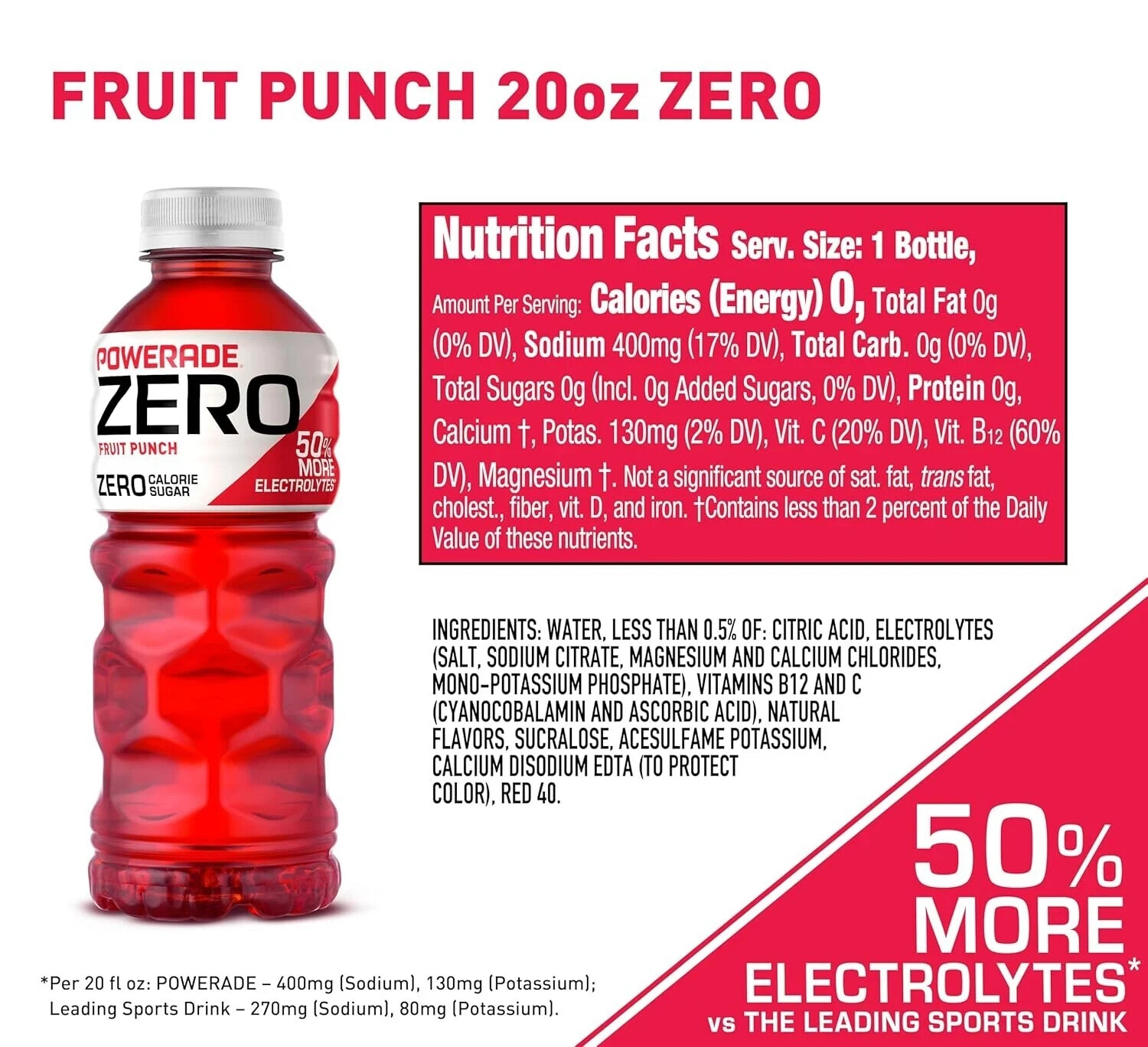 POWERADE ZERO Fruit Punch, 20 fl oz, 8 Pack