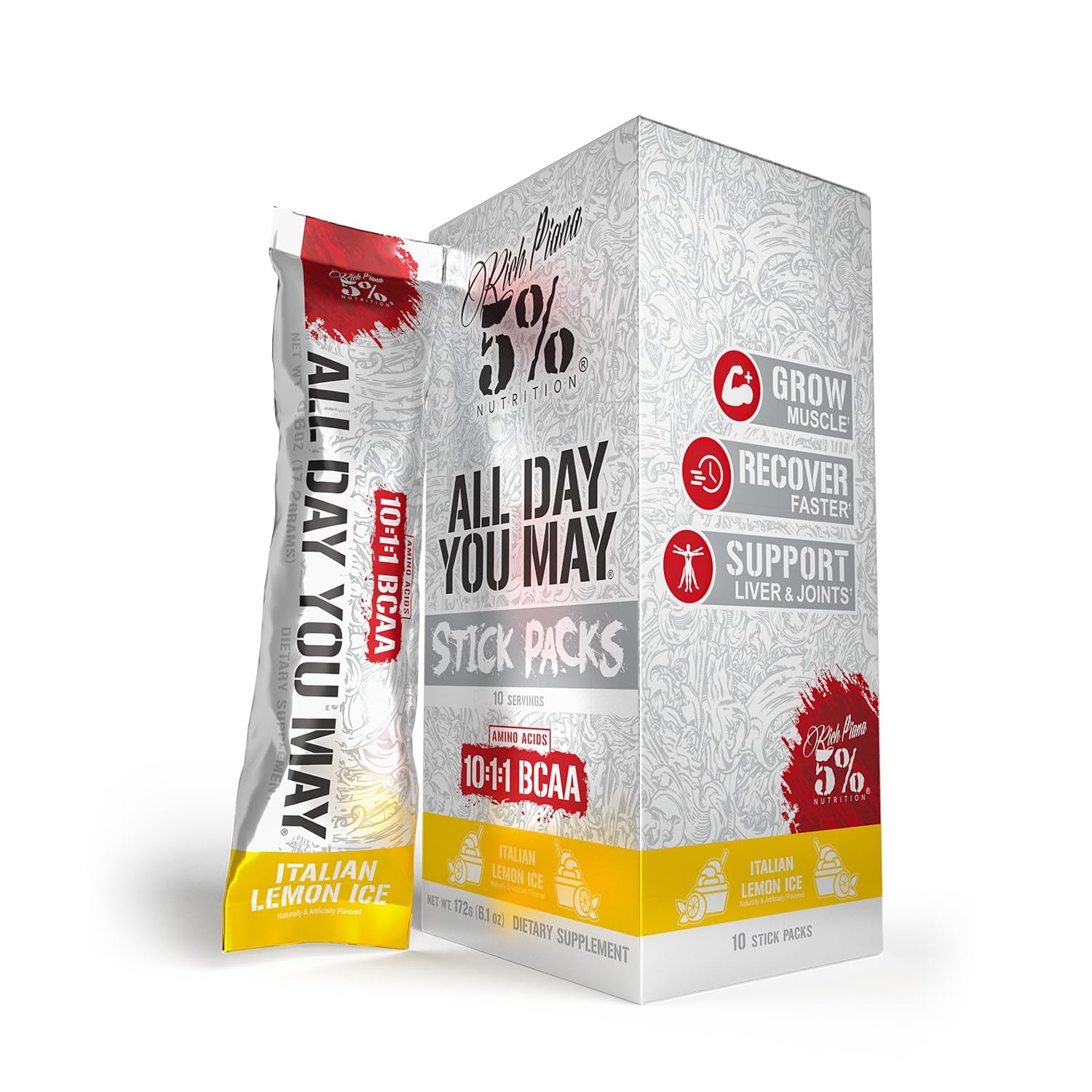 5% Nutrition Rich Piana AllDayYouMay BCAA Powder Stick Packs | Premium Intra …