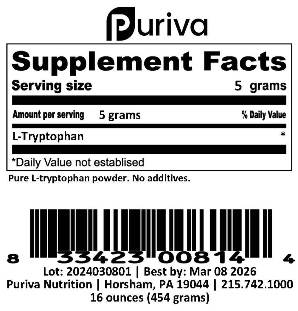 L-Tryptophan powder, 1 pound, by Puriva Nutrition