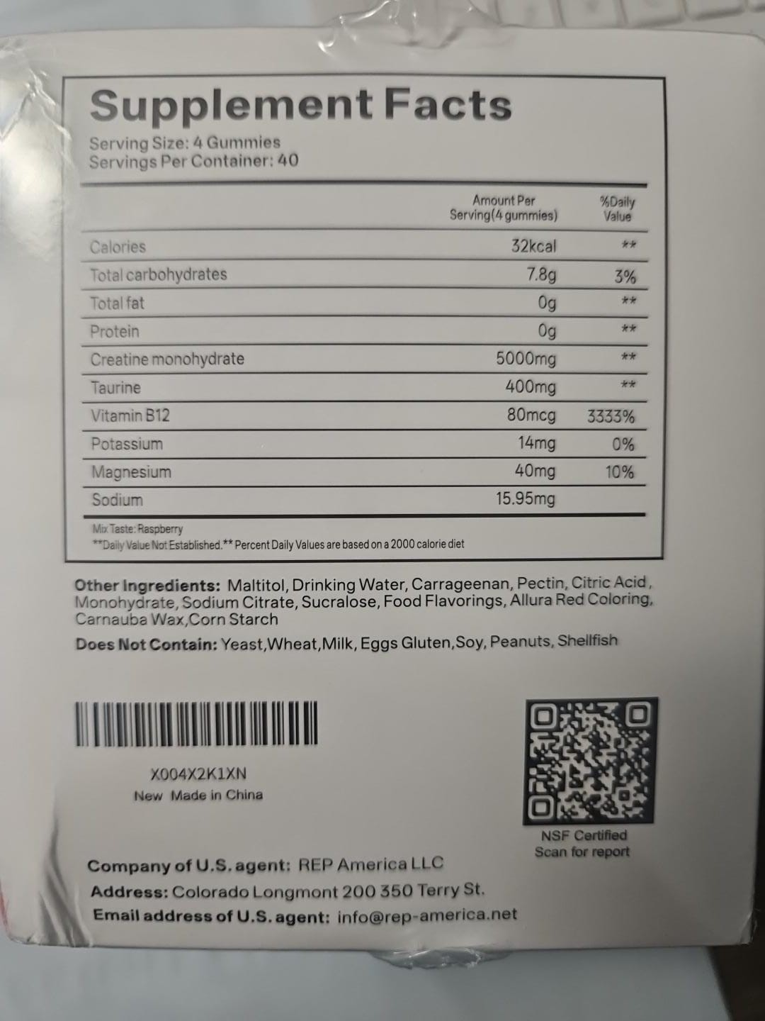 Gabe Funnybear Creatine Monohydrate Gummies 5000mg Raspberry 160 NSF GF