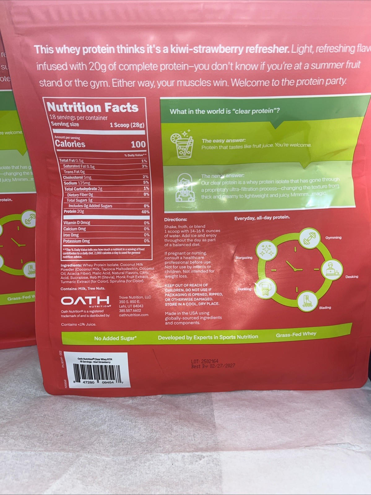 2 Oath Nutrition Clear Whey Isolate Protein Powders Kiwi Strawberry Exp 02/27/27