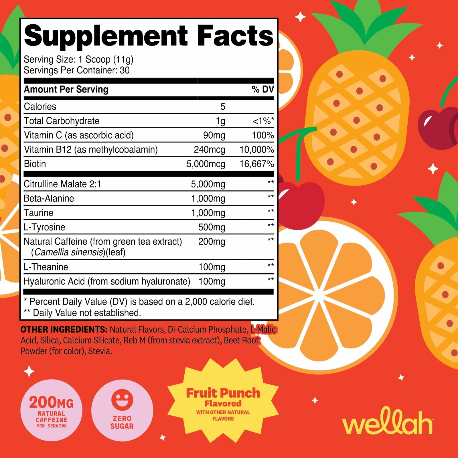 Fruit Punch Pre-Workout Drink Mix – 30 Servings, Citrulline Malate, L-Theanine,