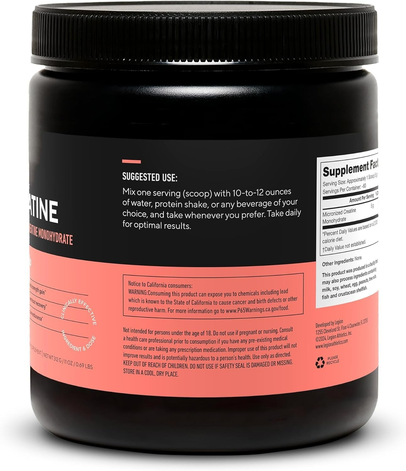 LEGION Creatine Monohydrate – Micronized Pure Powder Muscle, Strength & Recovery
