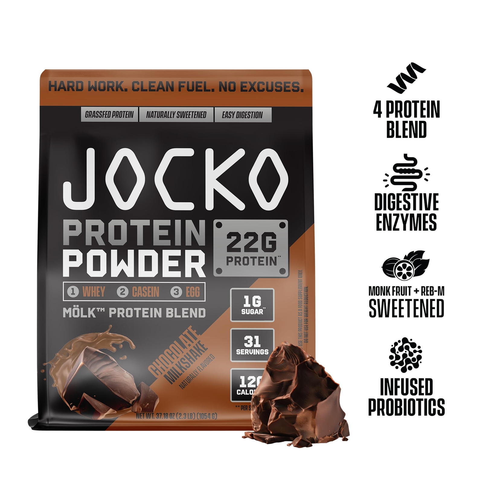 WHEY PROTEIN POWDER Muscle Growth Chocolate Milkshake 31 Servings JOCKO FUEL