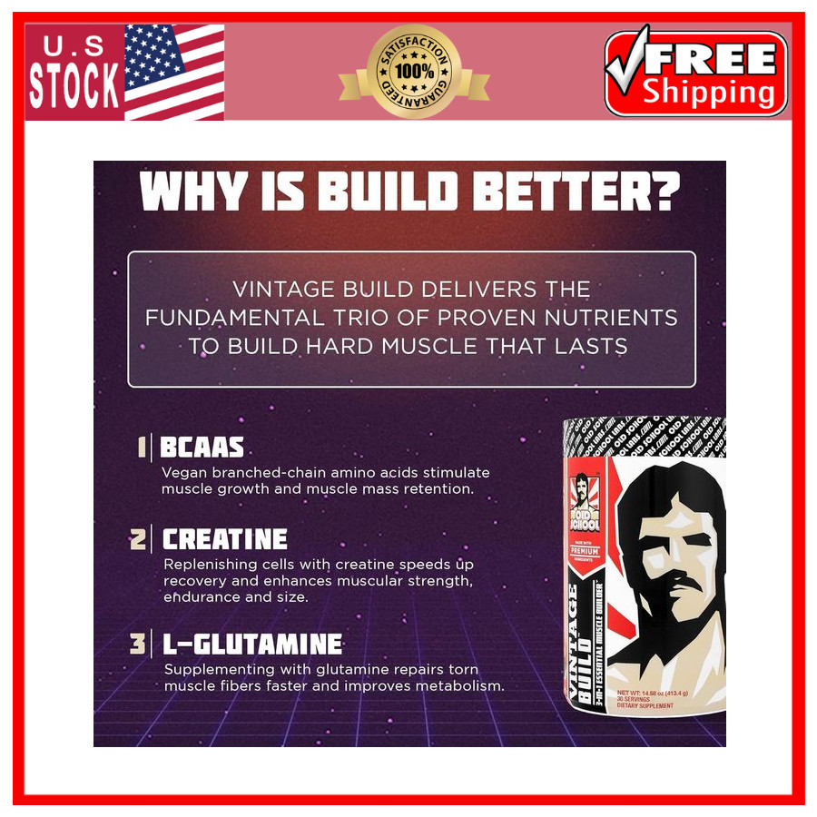 Vintage Build Post-Workout Recovery Powder–Muscle Growth, BCAAs, Creatine, 388g