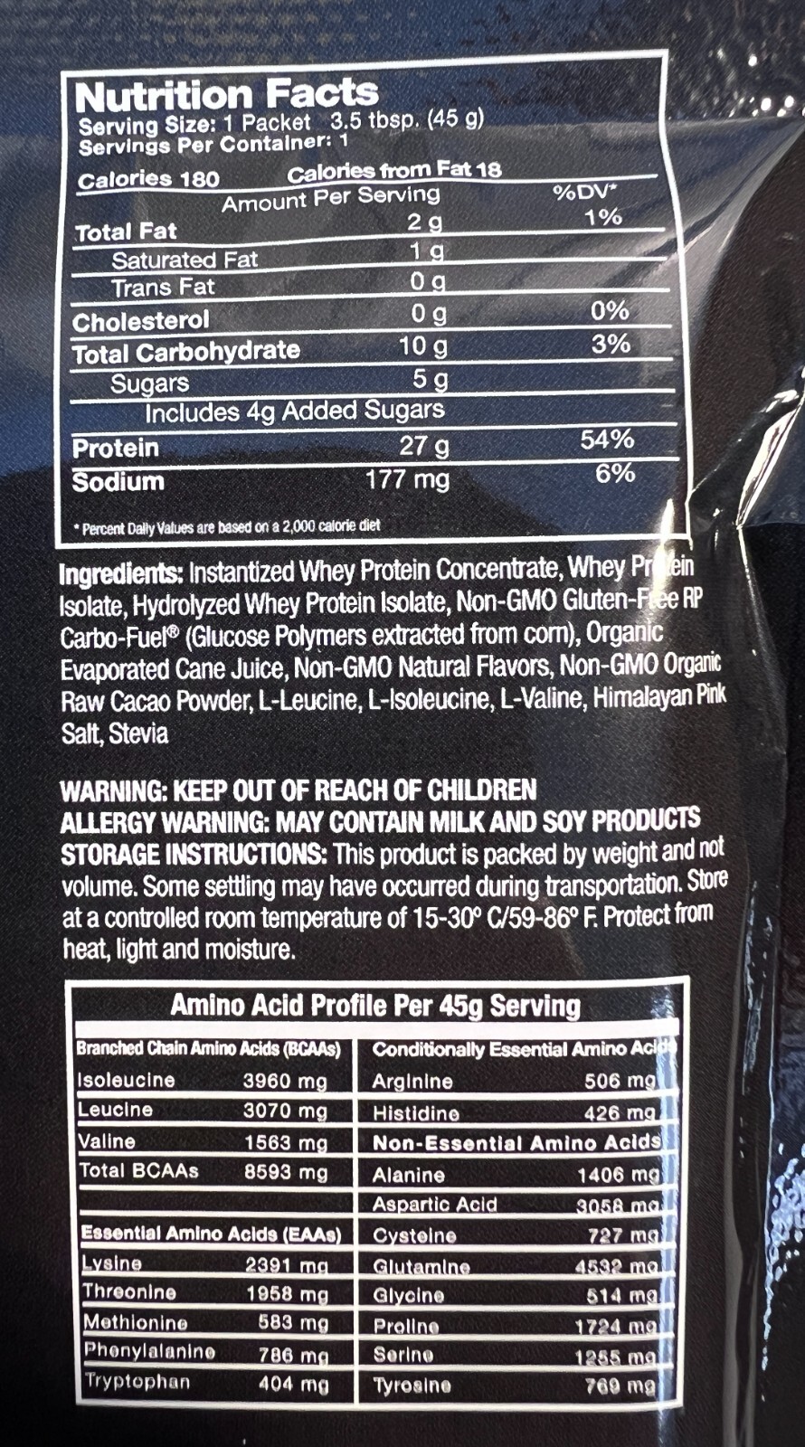 Ryno Power Chocolate Protein Powder 1 Serving Whey 27g 8.5g BCAA Recovery Drink