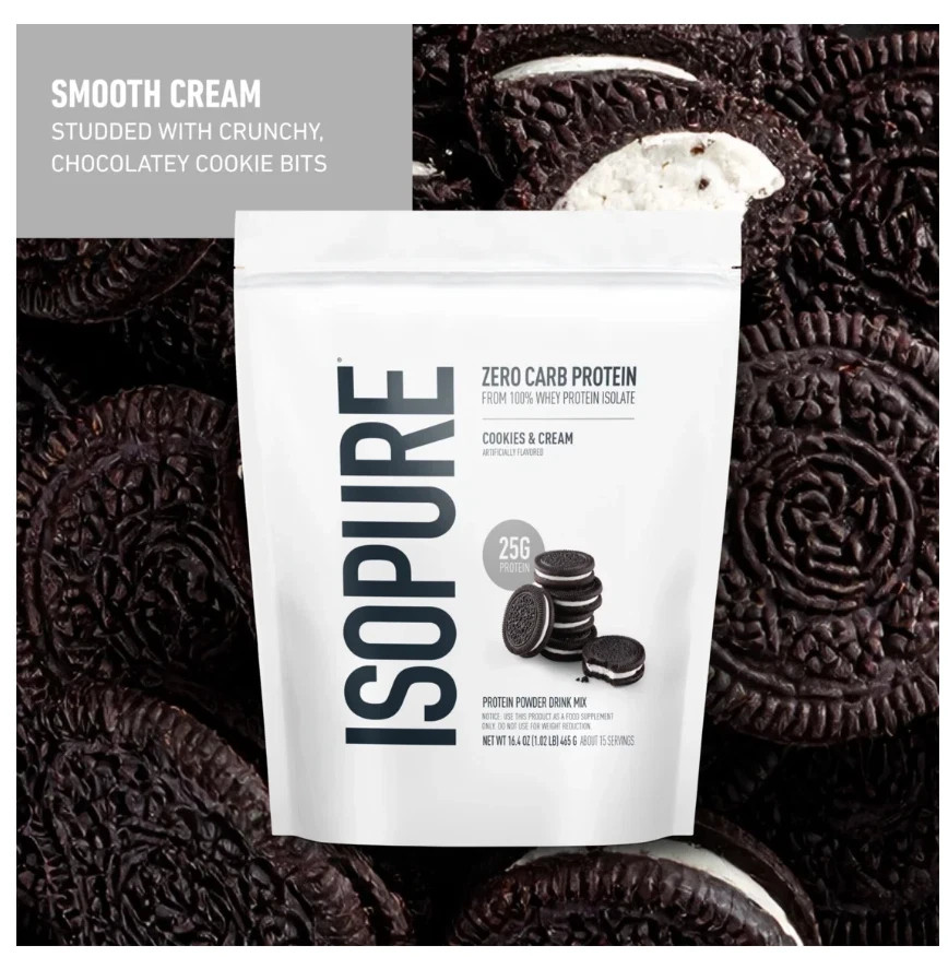 Isopure Zero Carb 100% Whey Protein Isolate Powder, Cookies & Cream, 25g Protein