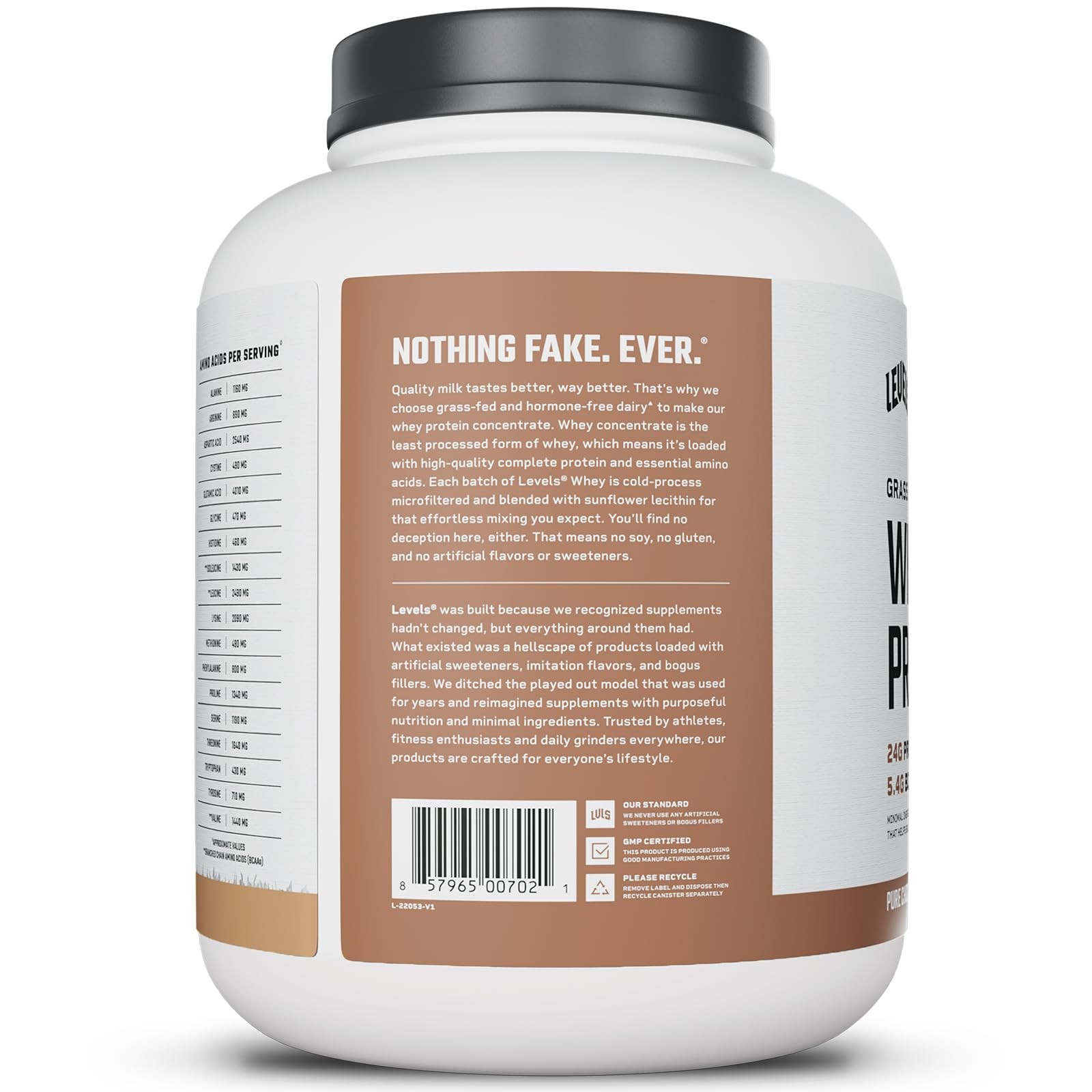 Grass Fed Whey Protein Powder 24G Protein Pure Chocolate 5LB