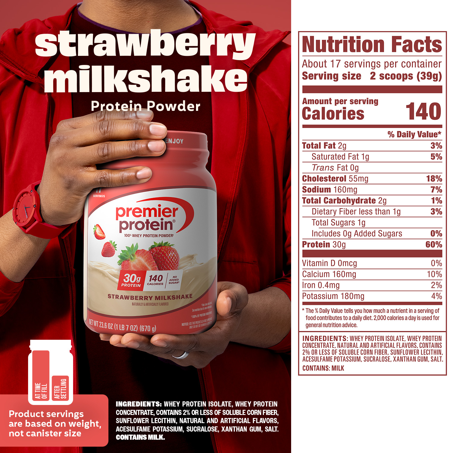 Premier Protein 100% Whey Protein Powder, Strawberry Milkshake, 30g Protein, 23.