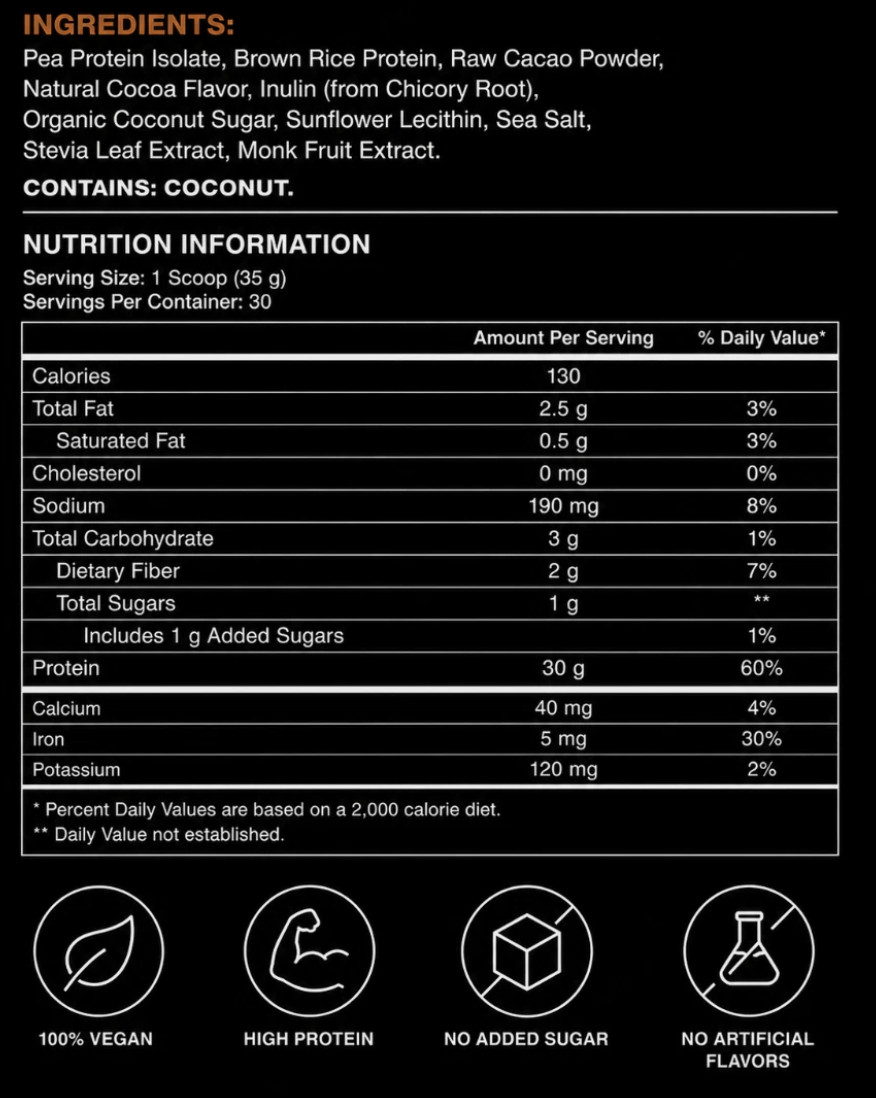 Habits Protein, Plant-Based Protein Powder, Cocoa Flavor, Gluten Free, 1.2 kg