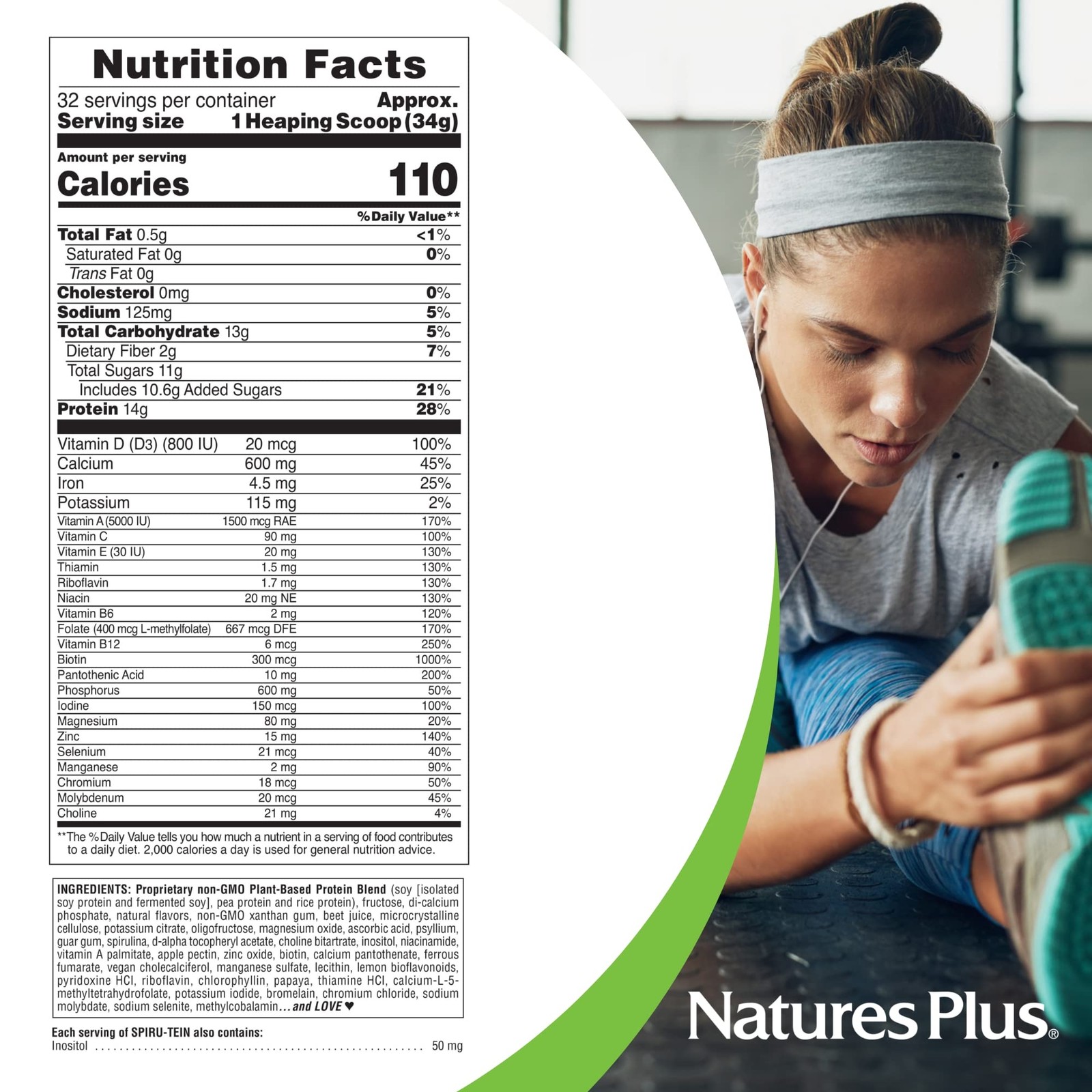 NaturesPlus SPIRU-TEIN Strawberry Plant Protein Shake 2.4lb Non-GMO Vegetarian