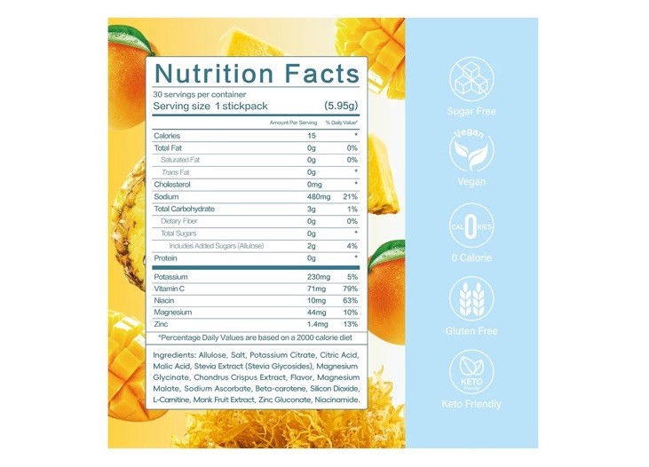 VDY Electrolytes Hydration Powder Mango & Pineapple, Sugar-Free Vegan 30