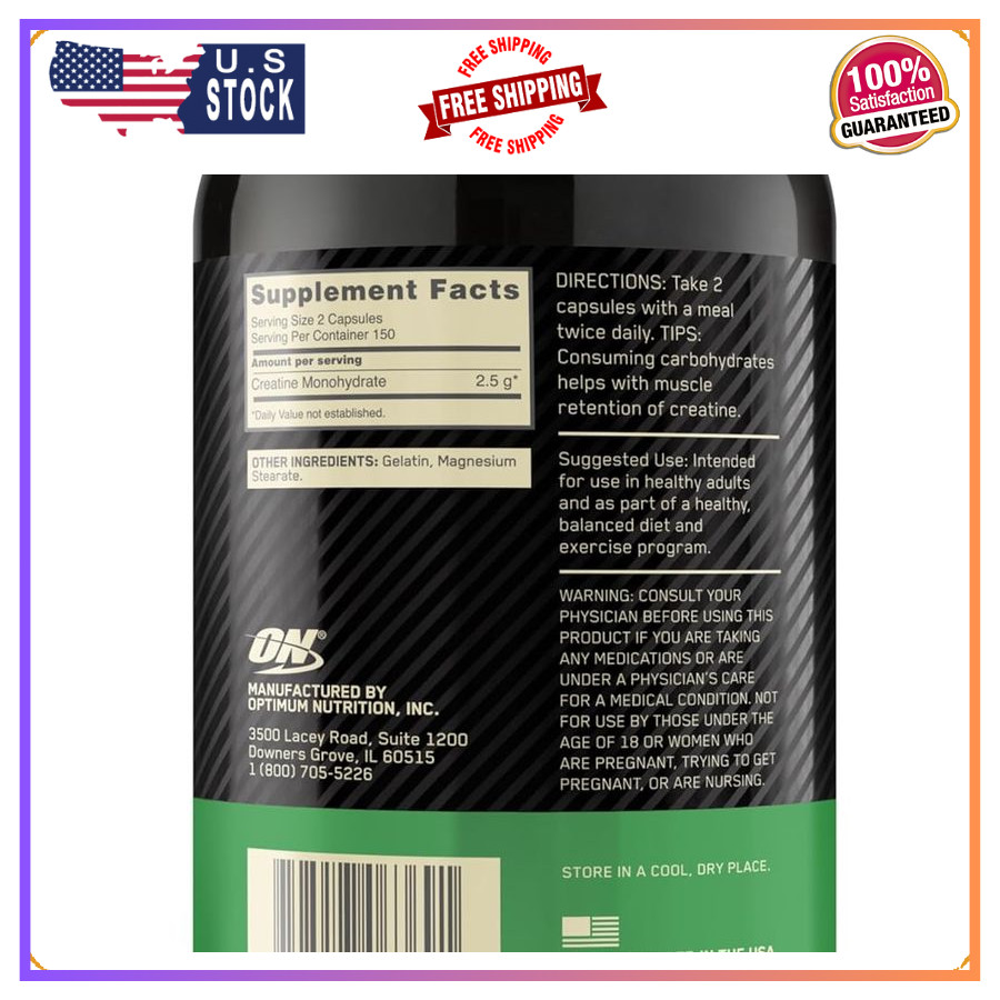 Optimum Nutrition Creatine Monohydrate Capsules 2500mg, 300 Count, Keto Friendly