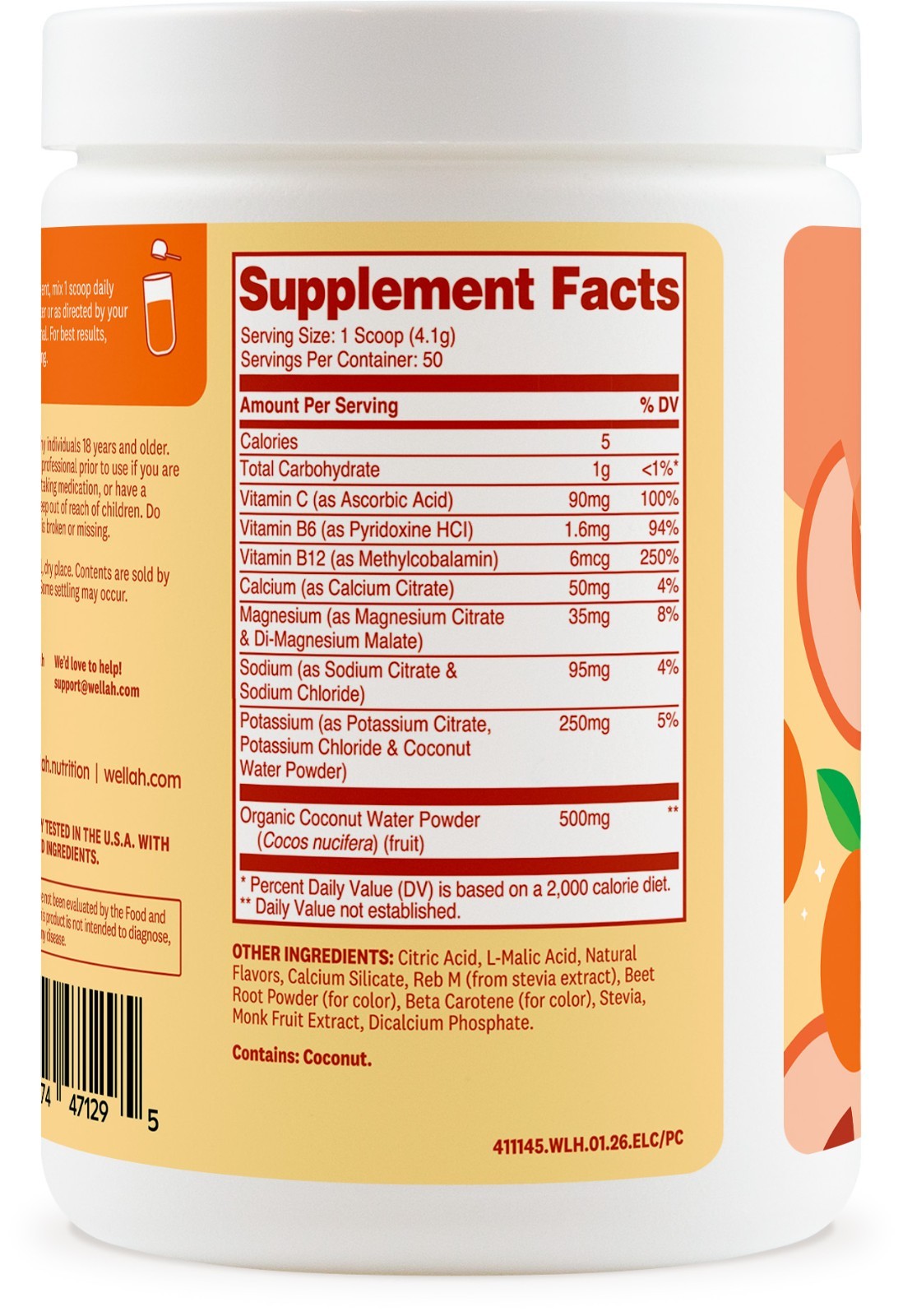 Wellah Electrolytes Powder (Peach Clementine) 50 Servings – Hydration Drink Mix