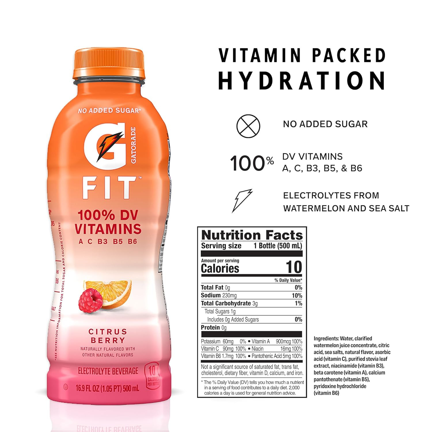 Gatorade Fit Electrolyte Beverage, Citrus Berry, 12 Pack of 16.9 oz Bottles