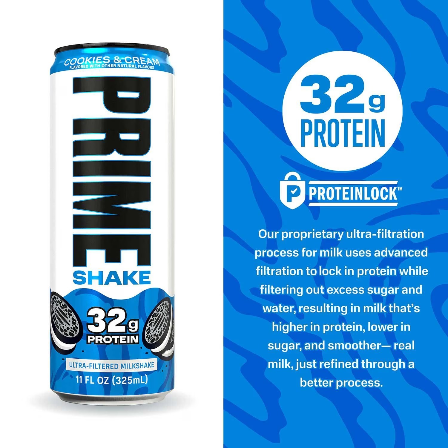 Prime 32g Protein Milk Shake, Cookies and Cream, 11 fl. oz., 12 pk.