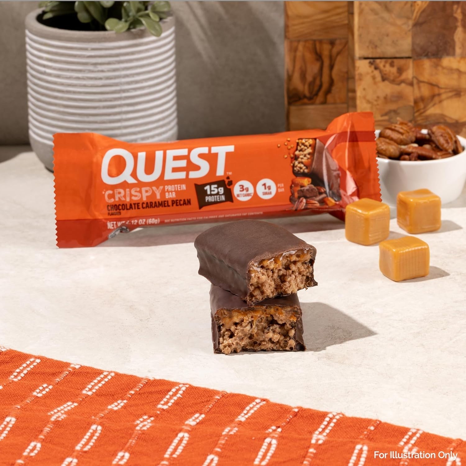 Quest Nutrition Crispy Chocolate Caramel Pecan Hero Protein Bar, 15g Protein, 1g