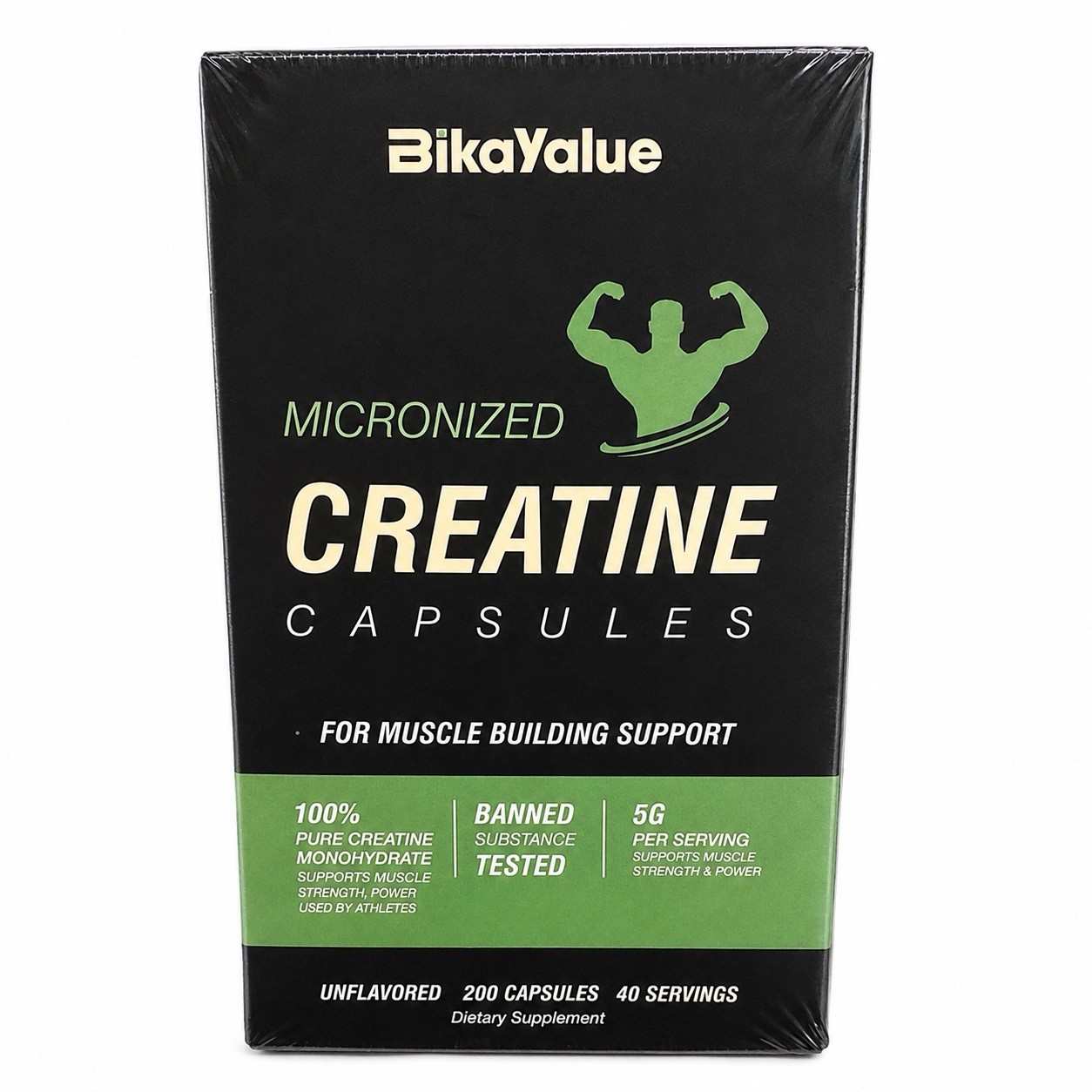 BIKAYALUE Pure Creatine Monohydrate Capsules 200 Count Micronized 5g Serving New