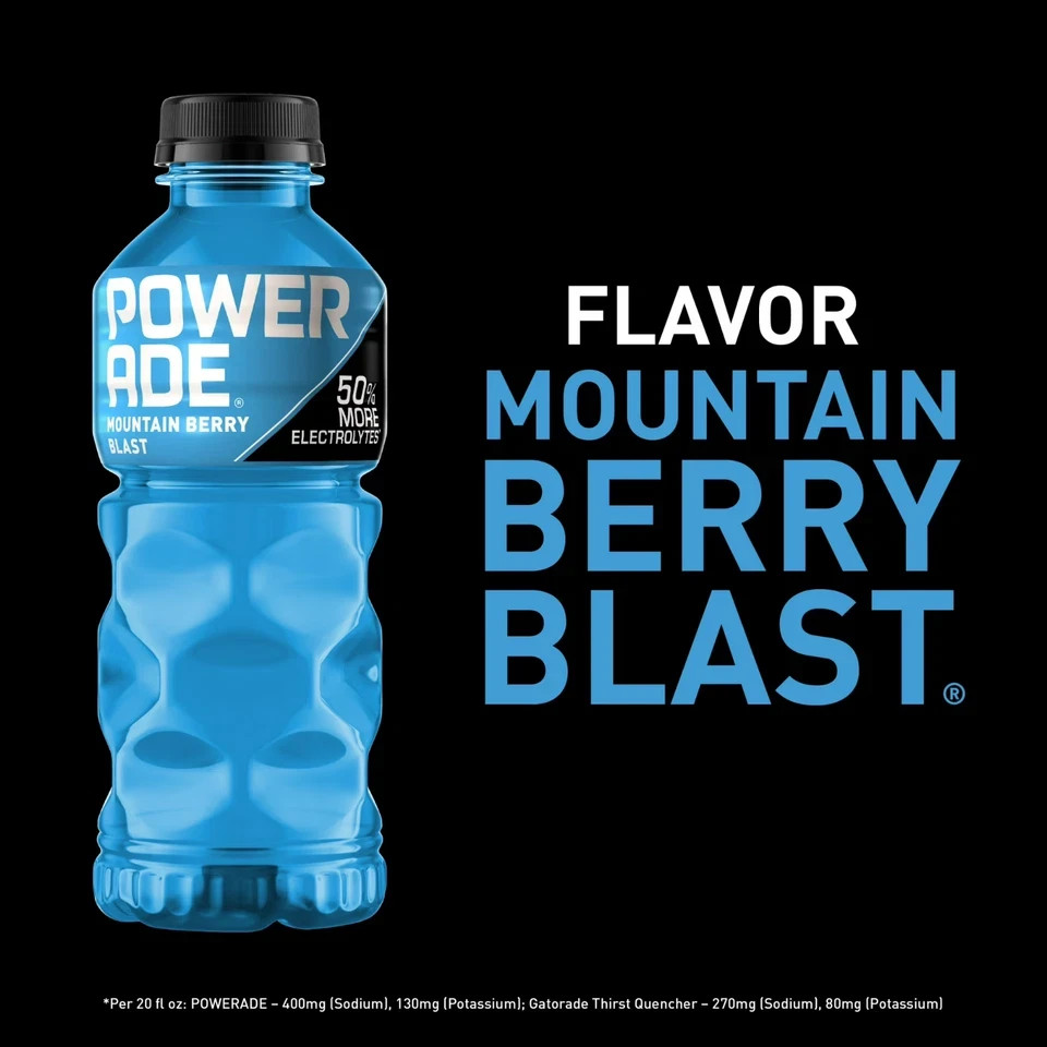8 Pack Powerade Mountain Berry Blast Sports Drink 20 fl oz Bottles Electrolytes