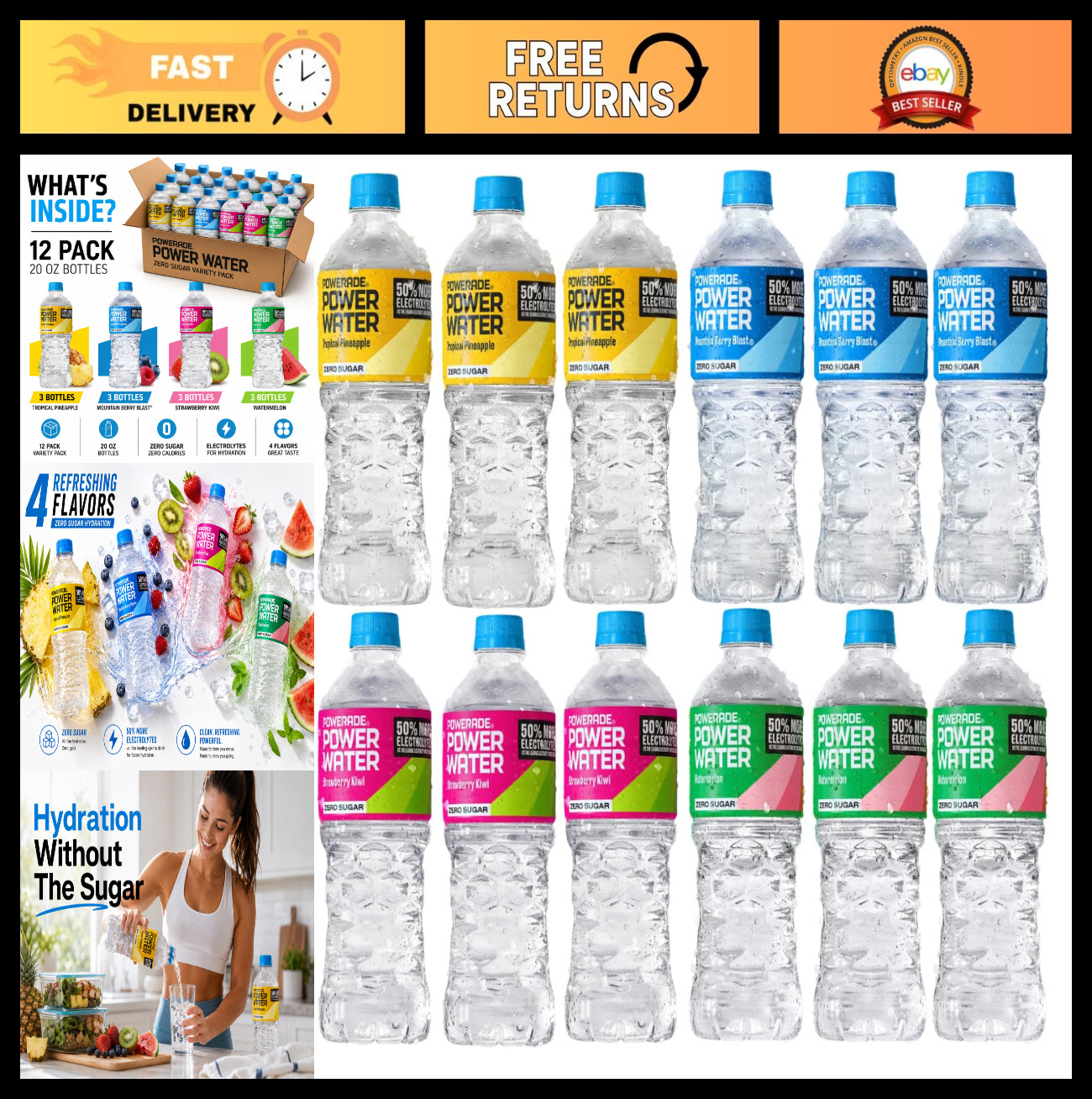 Zero Sugar Electrolyte Drink Variety Pack – 12 Bottles, 20 oz – Watermelon, Berr