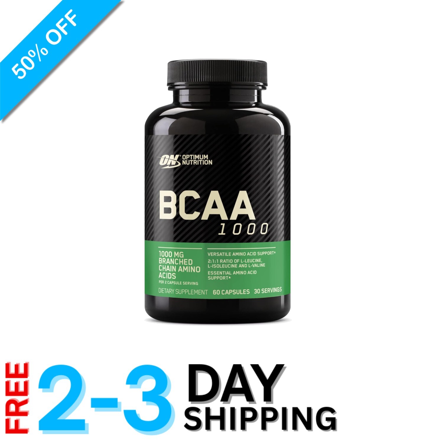 Unflavored Instantized BCAA Capsules – 1000mg, 60 Count for Active Lifestyles