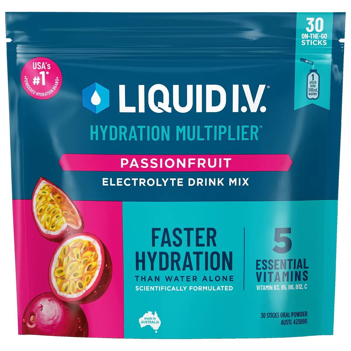 Liquid I.V. Hydration Multiplier Electrolyte Drink Mix 30 Sachets – Passionfruit