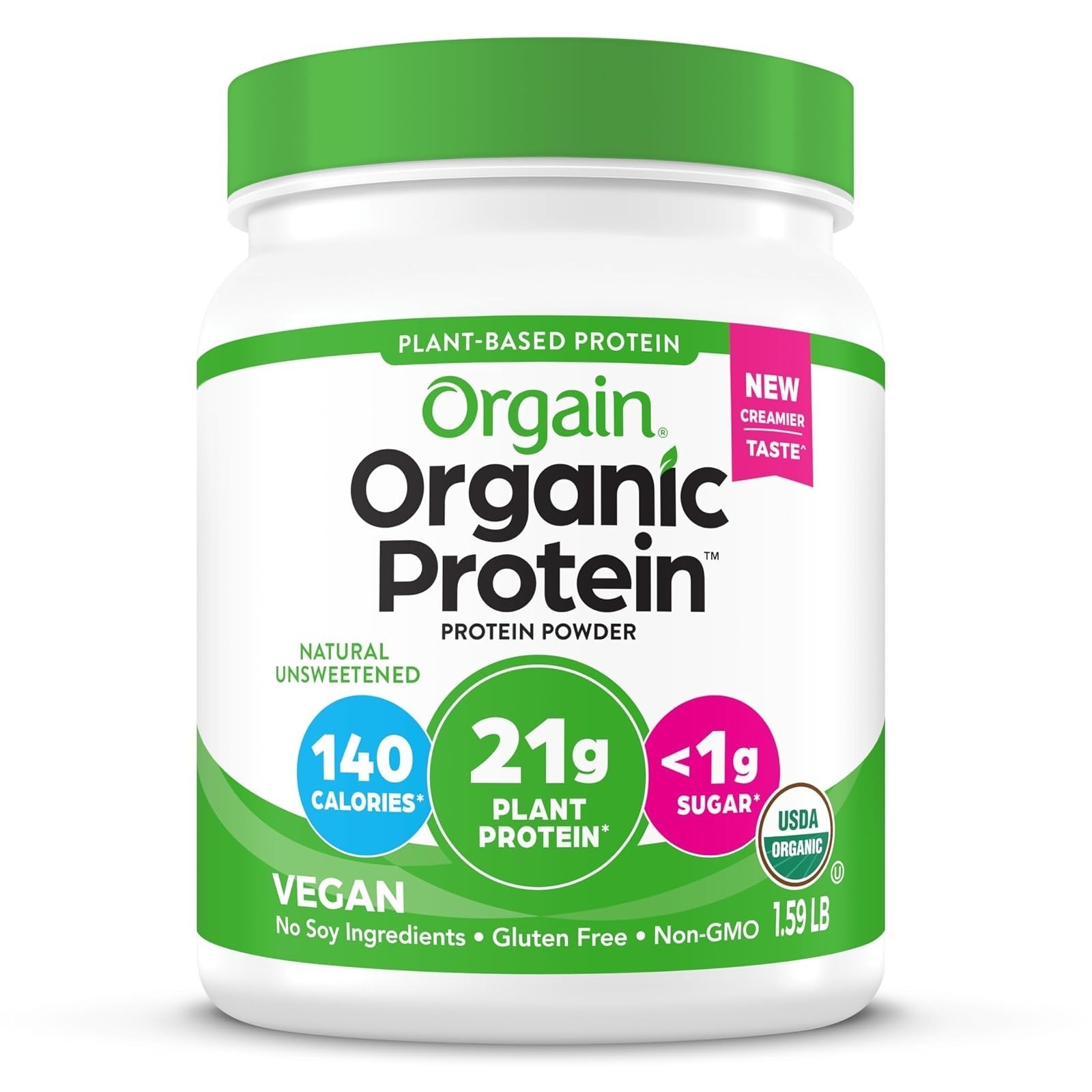Orgain Organic Vegan Protein Powder, Vanilla Bean, 21g Protein, 2.03 lb