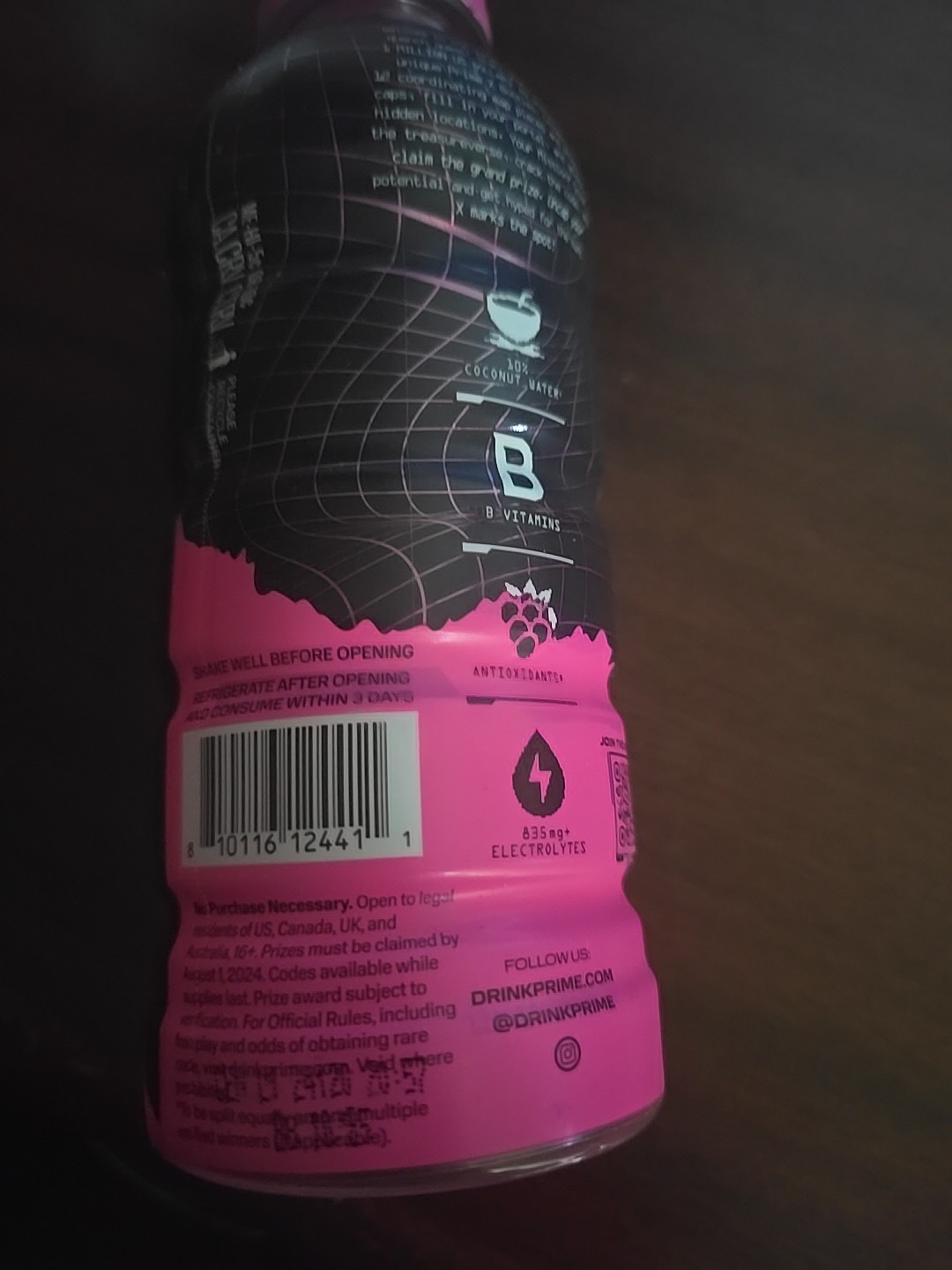 NEW PRIME X TREASURE HUNT HYDRATION DRINK 1 FULL 16.9 FL OZ PINK BOTTLE
