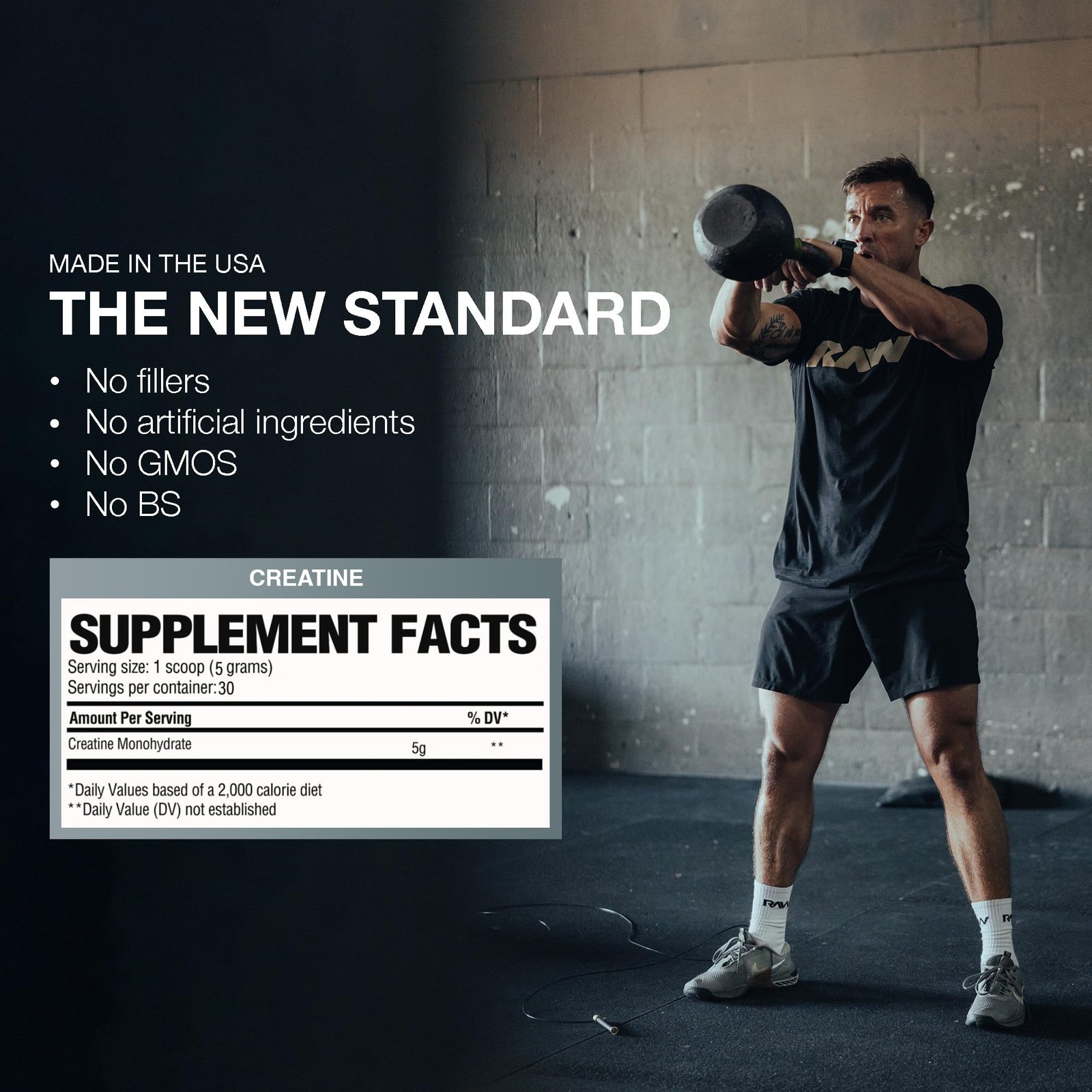 RAW Nutrition Creatine Monohydrate Powder, Unflavored 5.3 Ounce (Pack of 1)