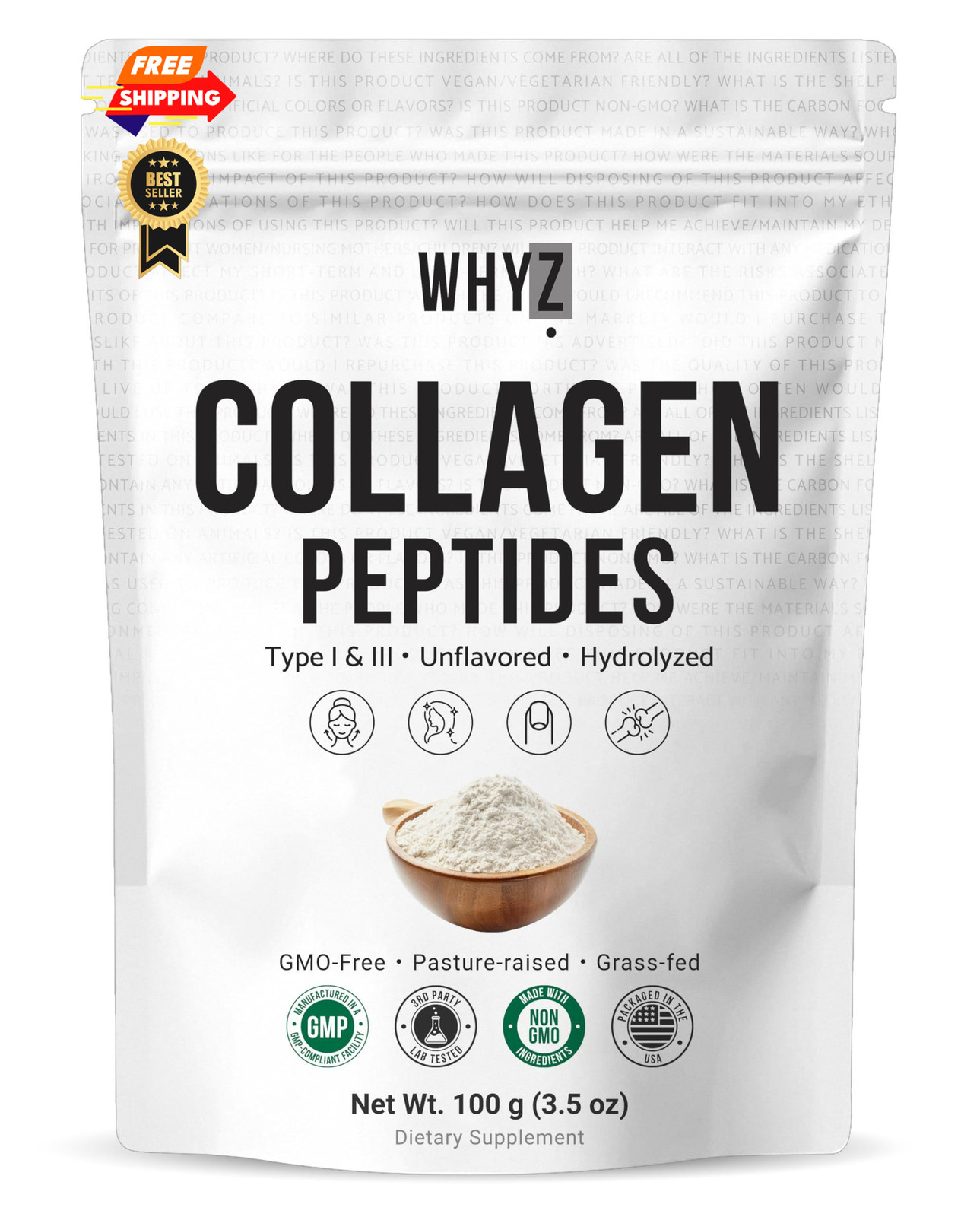 Bovine Collagen Peptides Powder Hydrolyzed Type 3.5 Ounce (Pack of 1), White