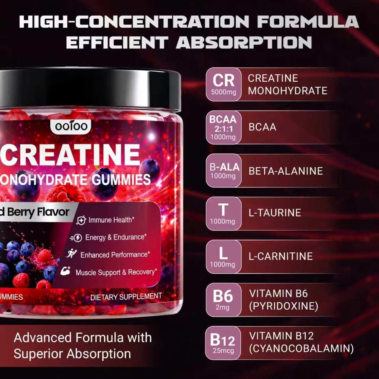 Creatine Monohydrate Gummies for Men & Women, Sugar Free, Vegan, (120 Gummies)