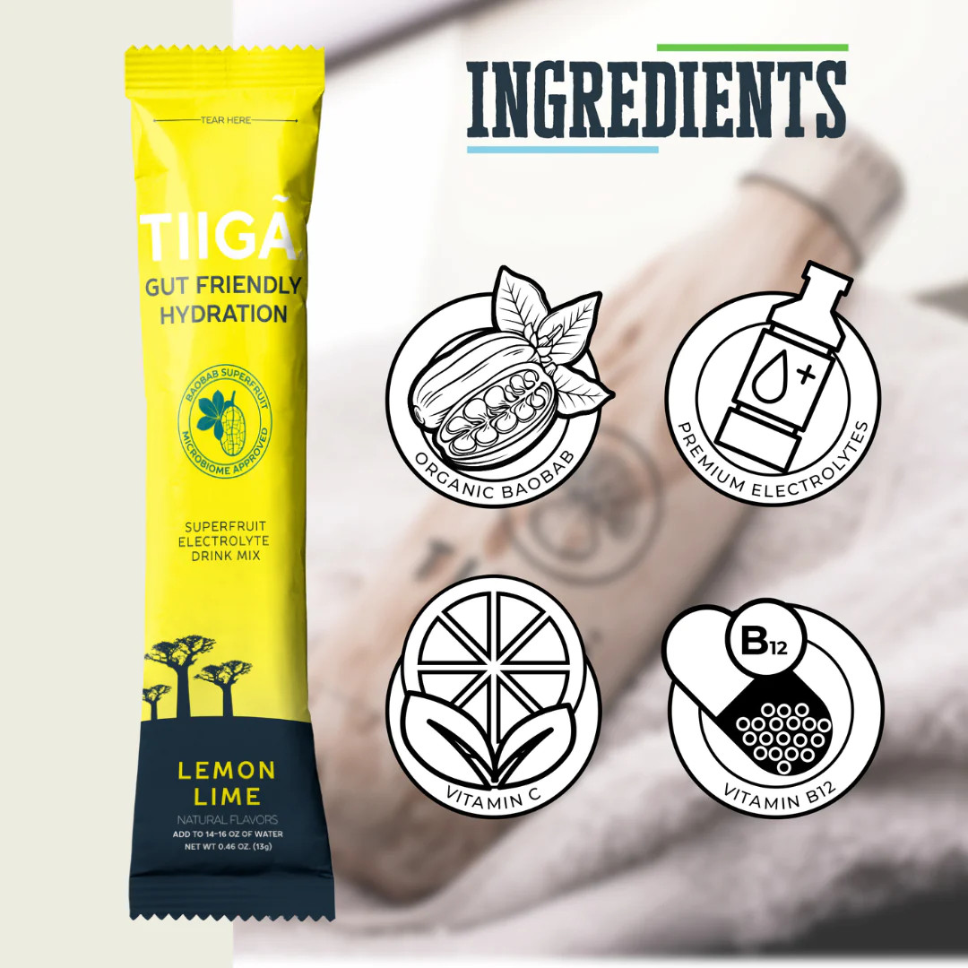 TIIGA Hydration Energy Drink – Prebiotics Electrolytes Gut Health LEMON LIME 6pk