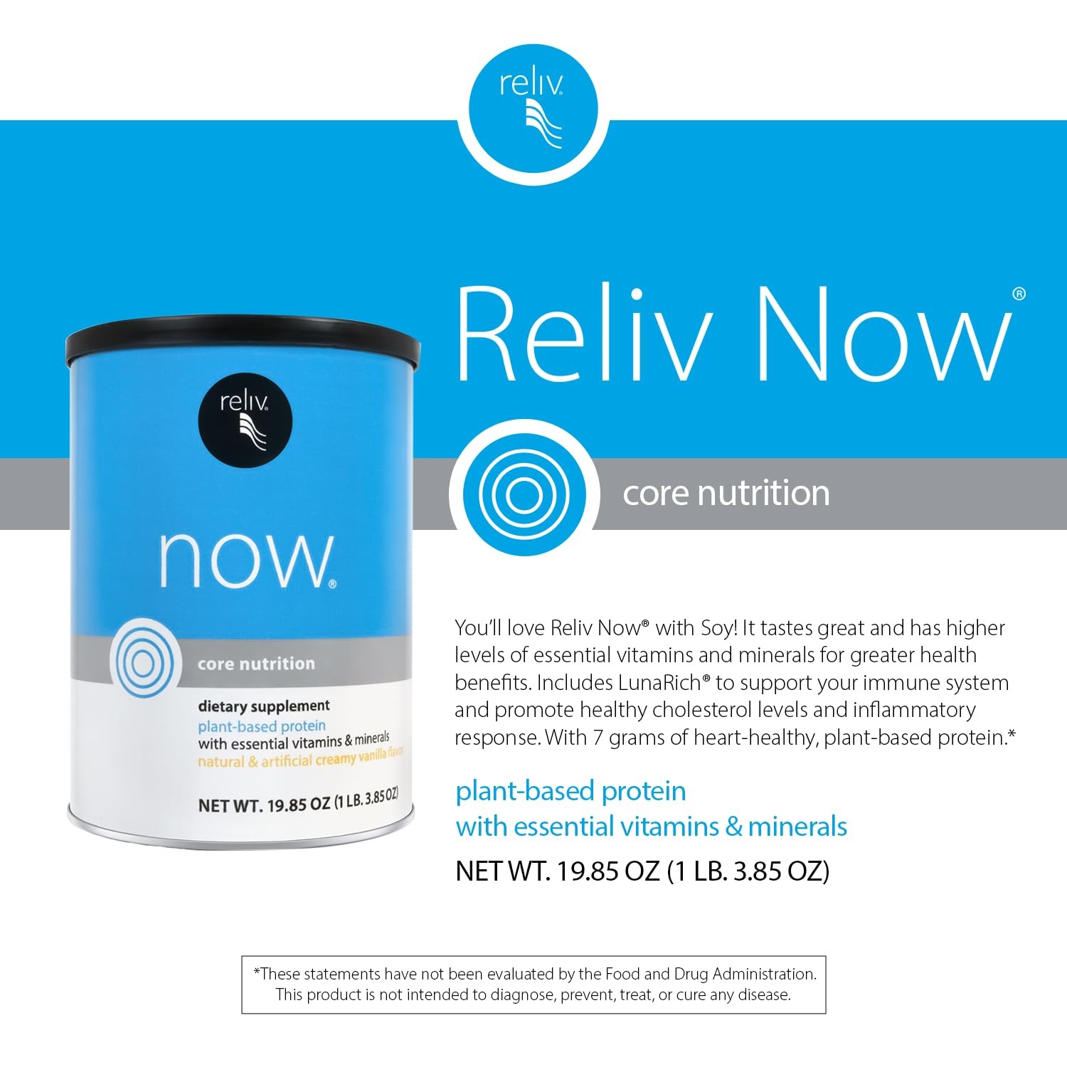 RELIV Now with Soy, Creamy Vanilla – Plant-Based 19.85 Ounce (Pack of 1)
