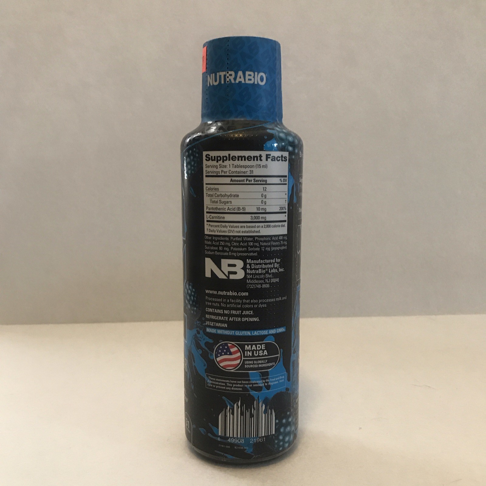 NutraBio L-Carnitine 3000mg Liquid Stimulant Free Keto Friendly 31 Servings