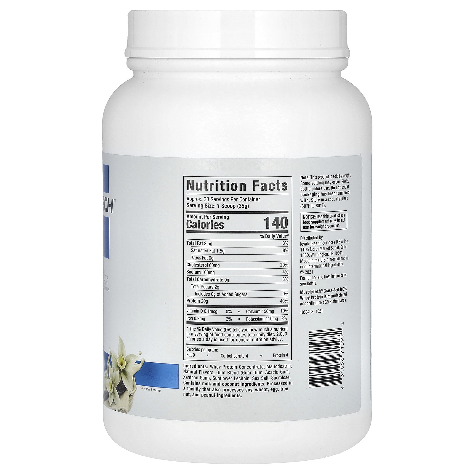 100% Grass-Fed Whey Protein, Deluxe Vanilla, 1.8 lbs (816 g)