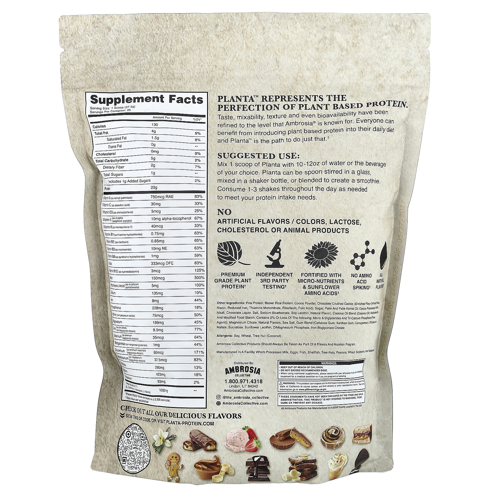 Planta, Plant Protein, Cookies & Cream, 2.07 lbs (937.5 g)