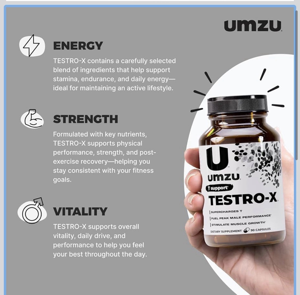 UMZU Testro-X Men’s Supplement – 90 Capsules – Boosts Energy & Muscle Recovery