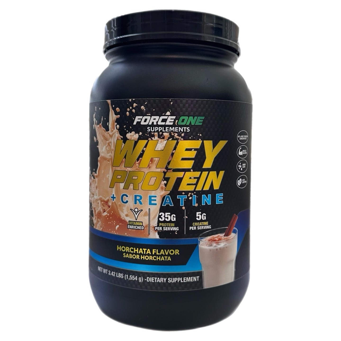 Force one Whey Protein Powder w/Creatine or Casein 3Ib-Choose Flavor-Zero Sugar