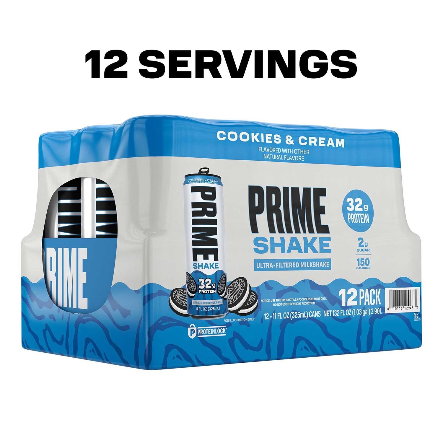 Prime 32g Protein Milk Shake, Cookies and Cream, 11 fl. oz., 12 pk.