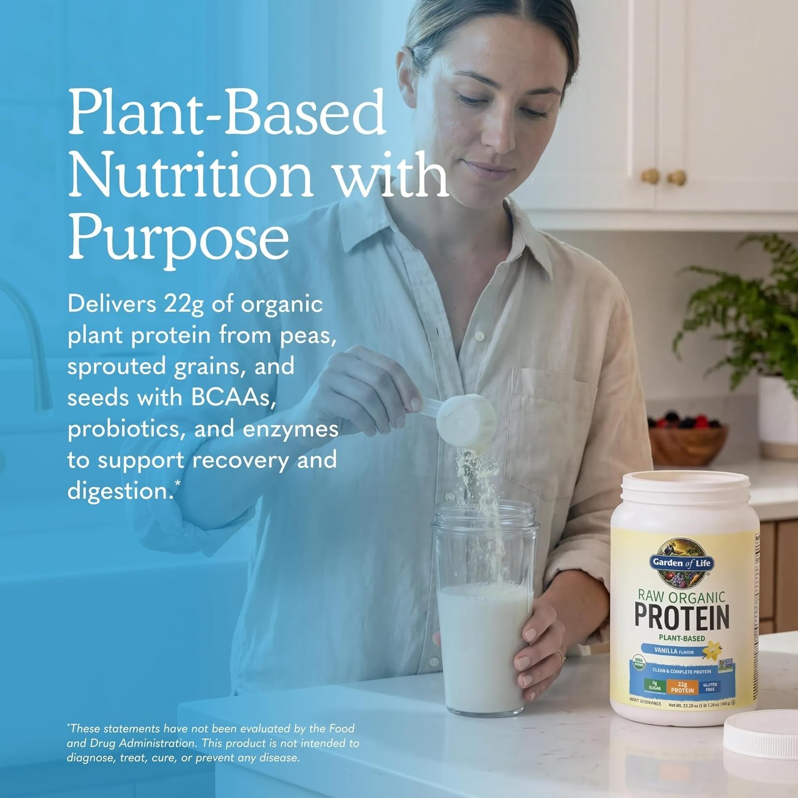 Garden of Life Vegan Protein Powder, Gluten Free, Vanilla, 1.5 LB