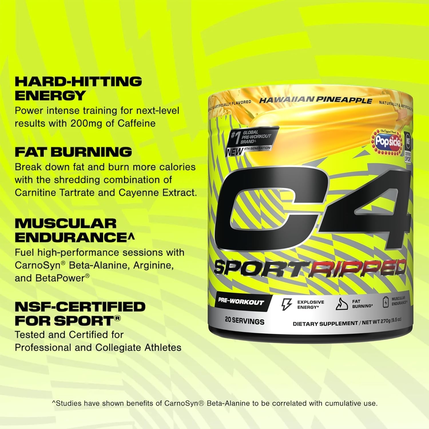 NSF Certified Pre Workout Powder – Ripped Sport with 200mg Caffeine, 20 Servings