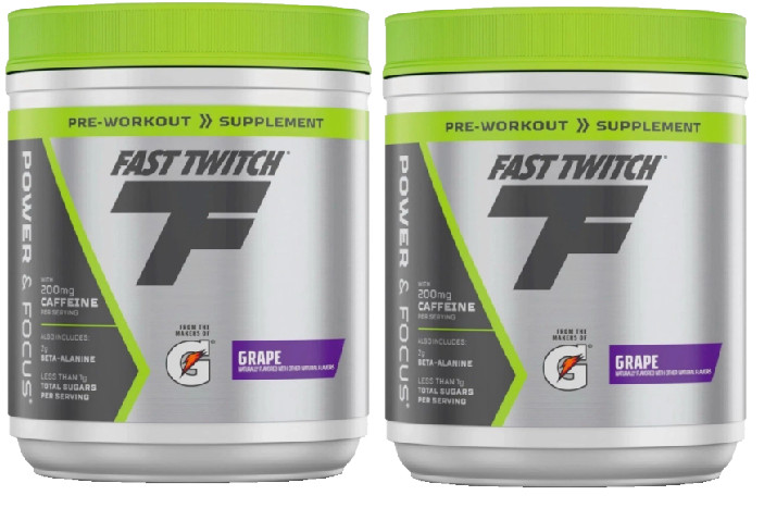 LOT OF 2 Fast Twitch Gatorade Pre Workout Powder Supplement Grape 16.2 oz 6-25