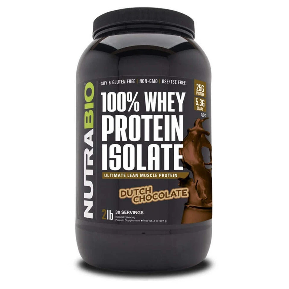 NutraBio Whey Protein Isolate 2lb DUTCH CHOCOLATE FLAVOR