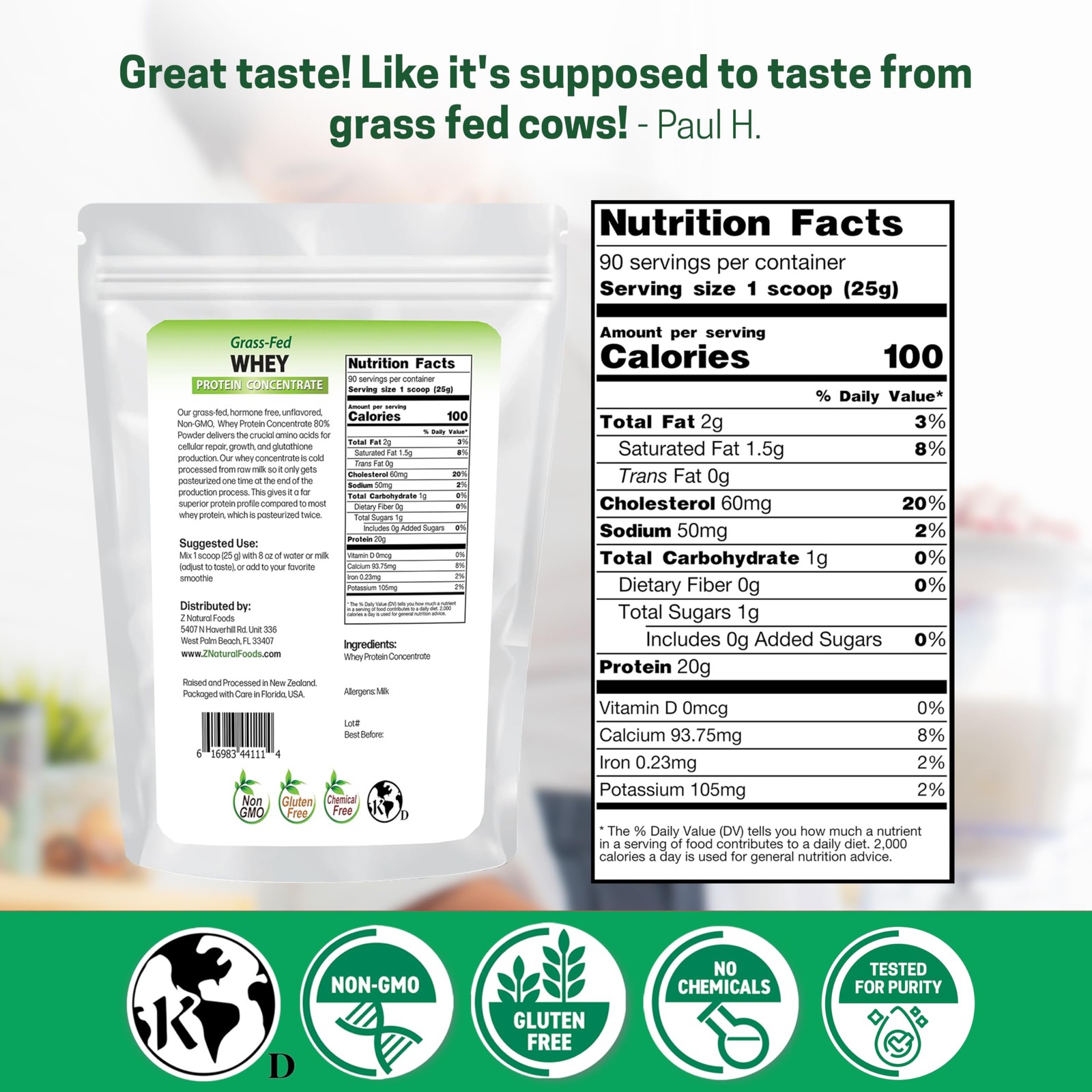 Z Natural Foods Grass-Fed Whey Protein Concentrate – 5 Pound (Pack of 1)