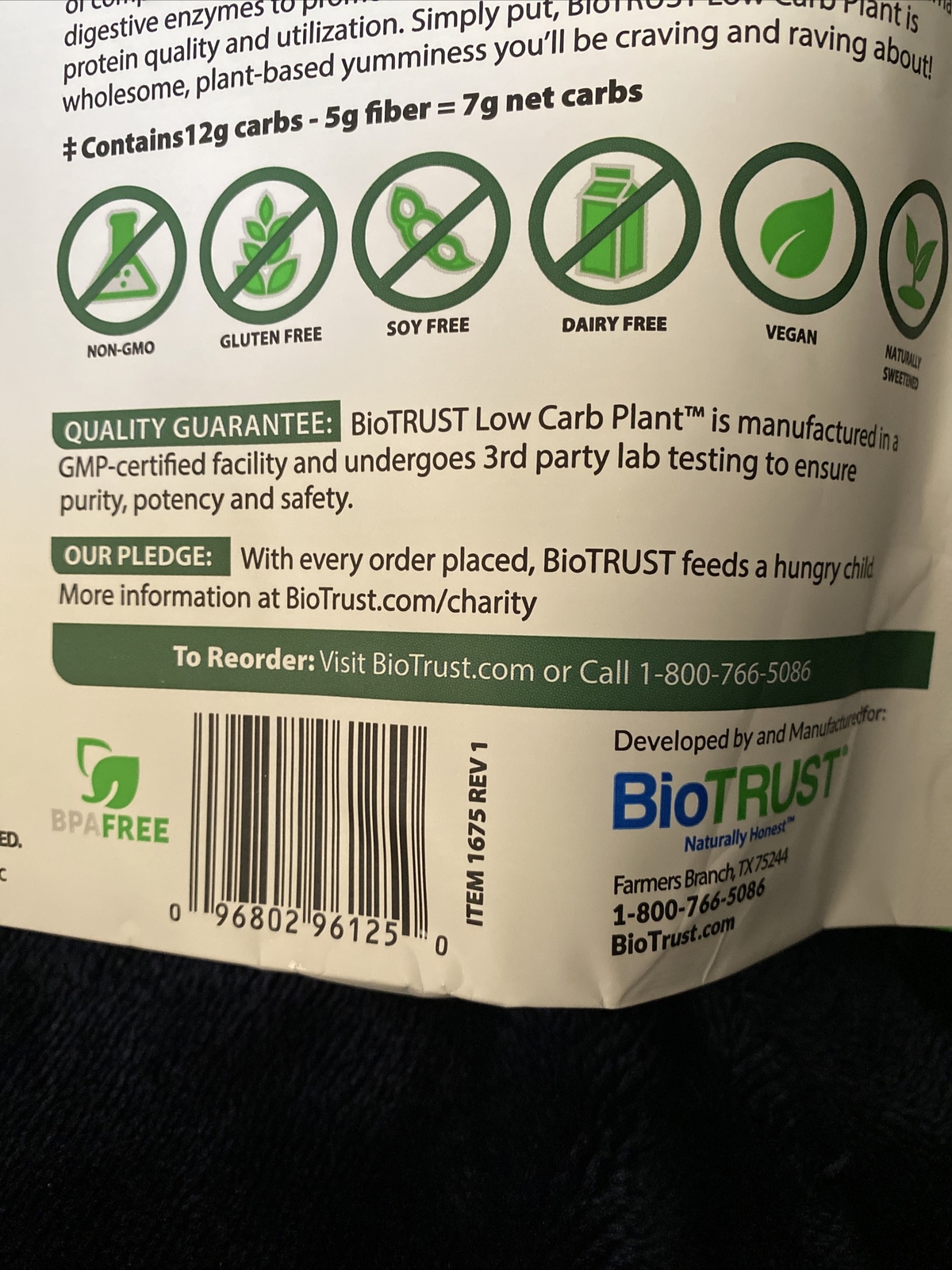 BioTRUST Low Carb Plant Protein Superfoods Vanilla Caramel 1.25lb Exp:10/23 NEW!